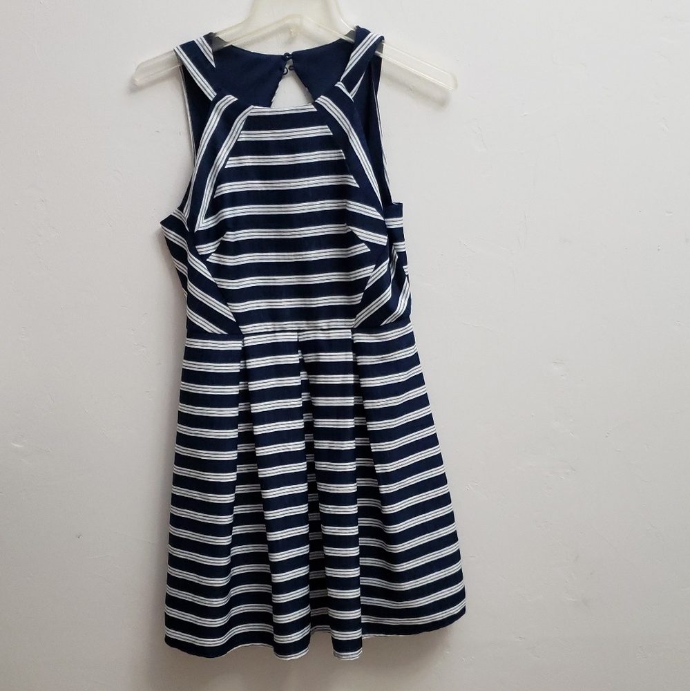 She and Sky dress blue and white cut out back
